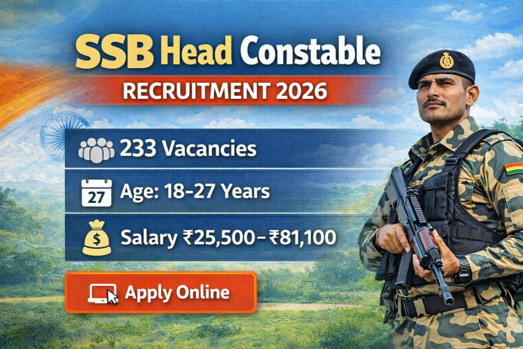 SSB Head Constable Recruitment 2026 Begins March 21: Apply for 233 Posts