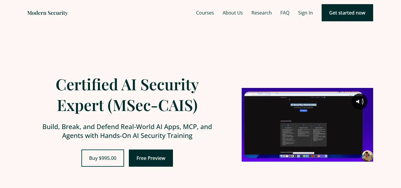 Modern Security AI Security Certification Course Page Image